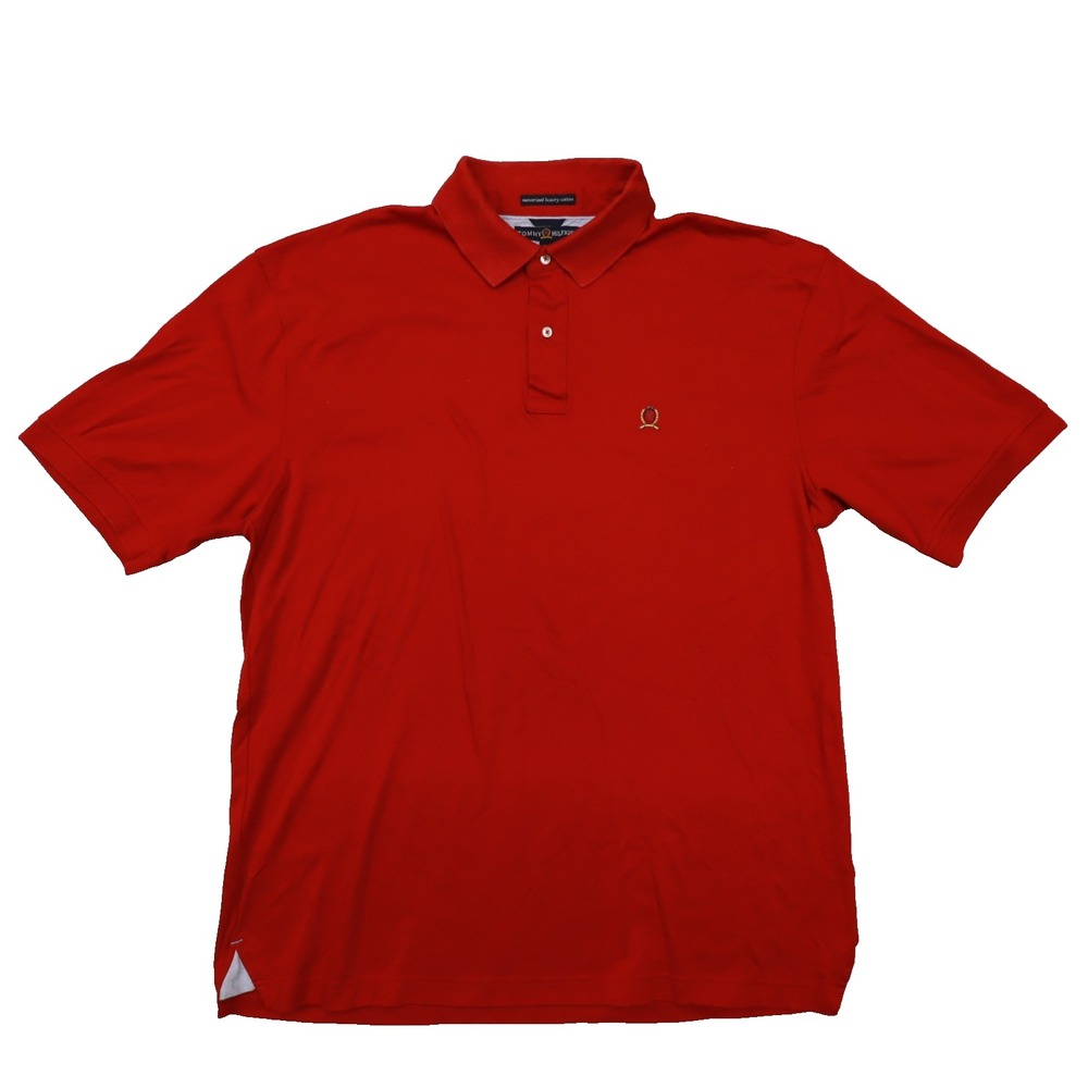 Tommy Hilfiger Vtg Luxury Mercerized Cotton Red Short Sleeve Polo Shirt Men's XL